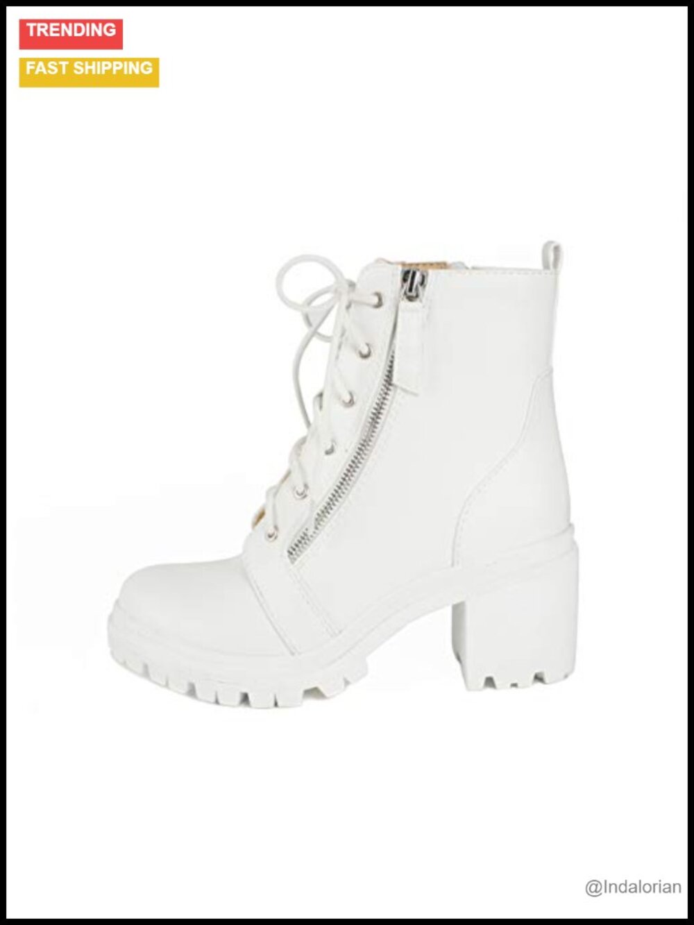 Faux Leather Lace Up Chunky Heel Ankle Booties